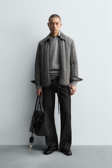 Zara 拼接領絎縫外套 - 灰色