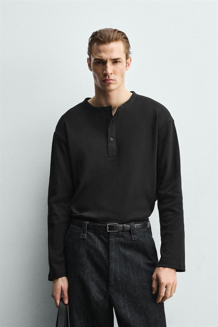 ZARA RIBBED HENLEY T-SHIRT