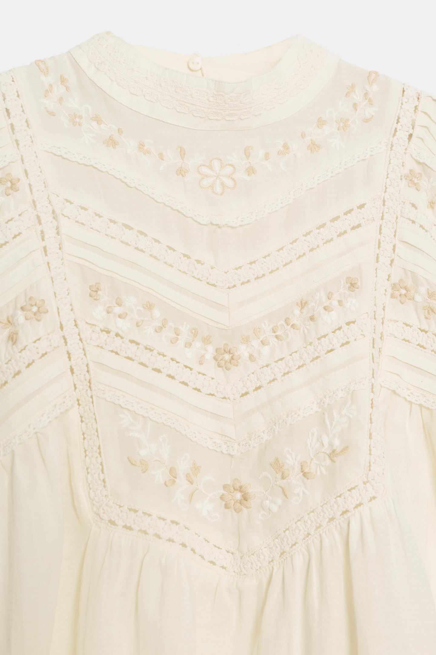 Женская блузка Zara Romantic Floral Embroidered Blouse, цвет: Экрю — фото 9