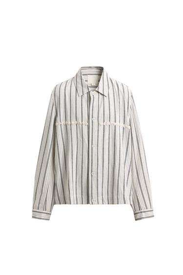 EMBROIDERED STRIPED FLUID OVERSHIRT - Ecru by Zara