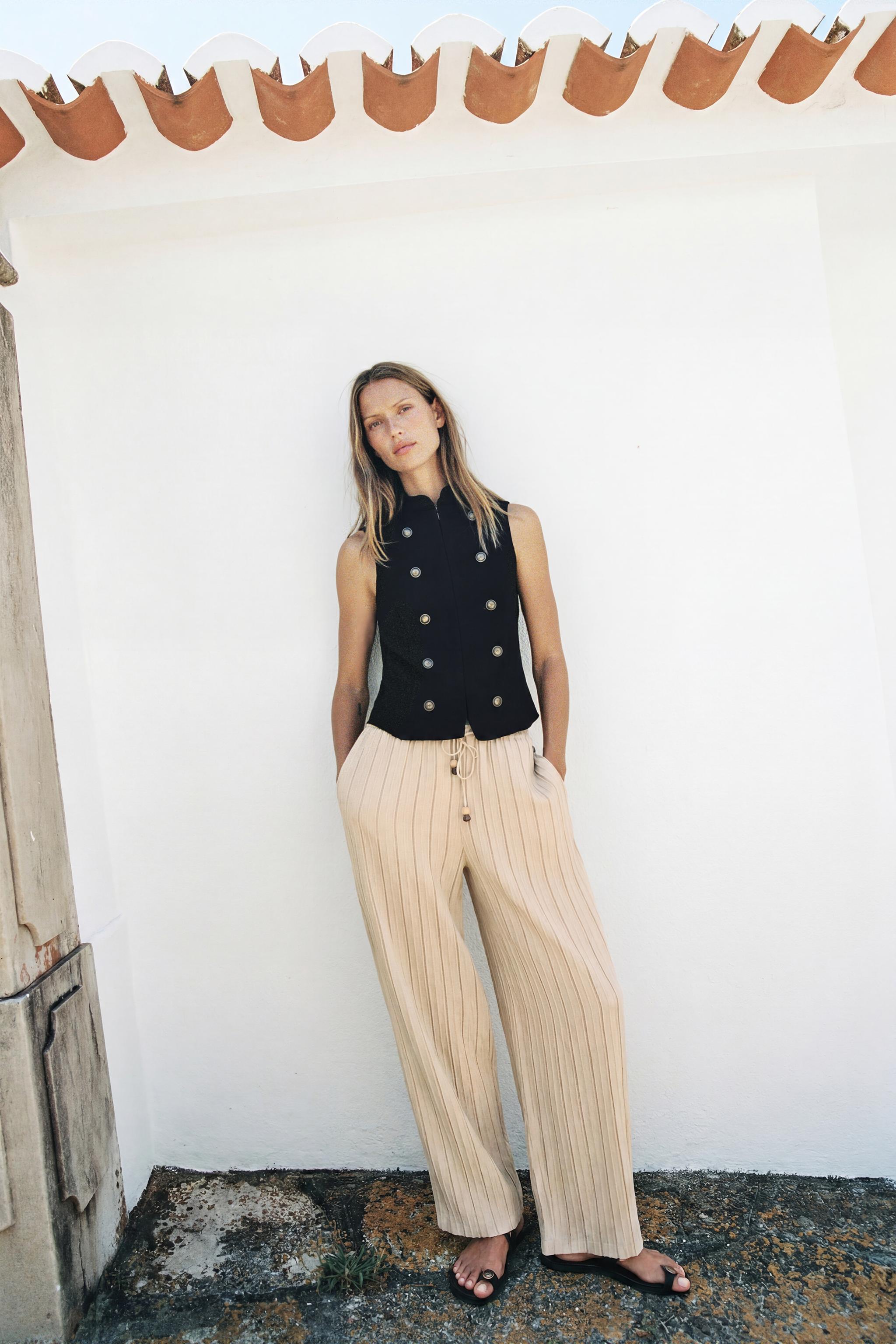 Женские брюки Zara STRIPED WIDE LEG PANTS WITH ELASTIC WAIST — фото 4