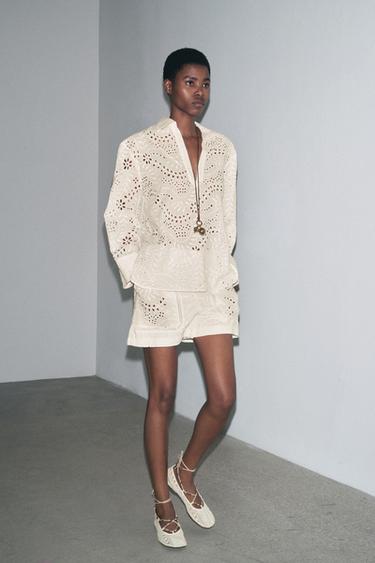 BERMUDAS BORDADOS PERFORADOS ZW COLLECTION - tostada de Zara
