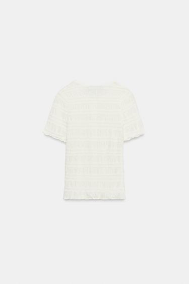 Zara 蜂巢紋針織開襟衫 - 白色