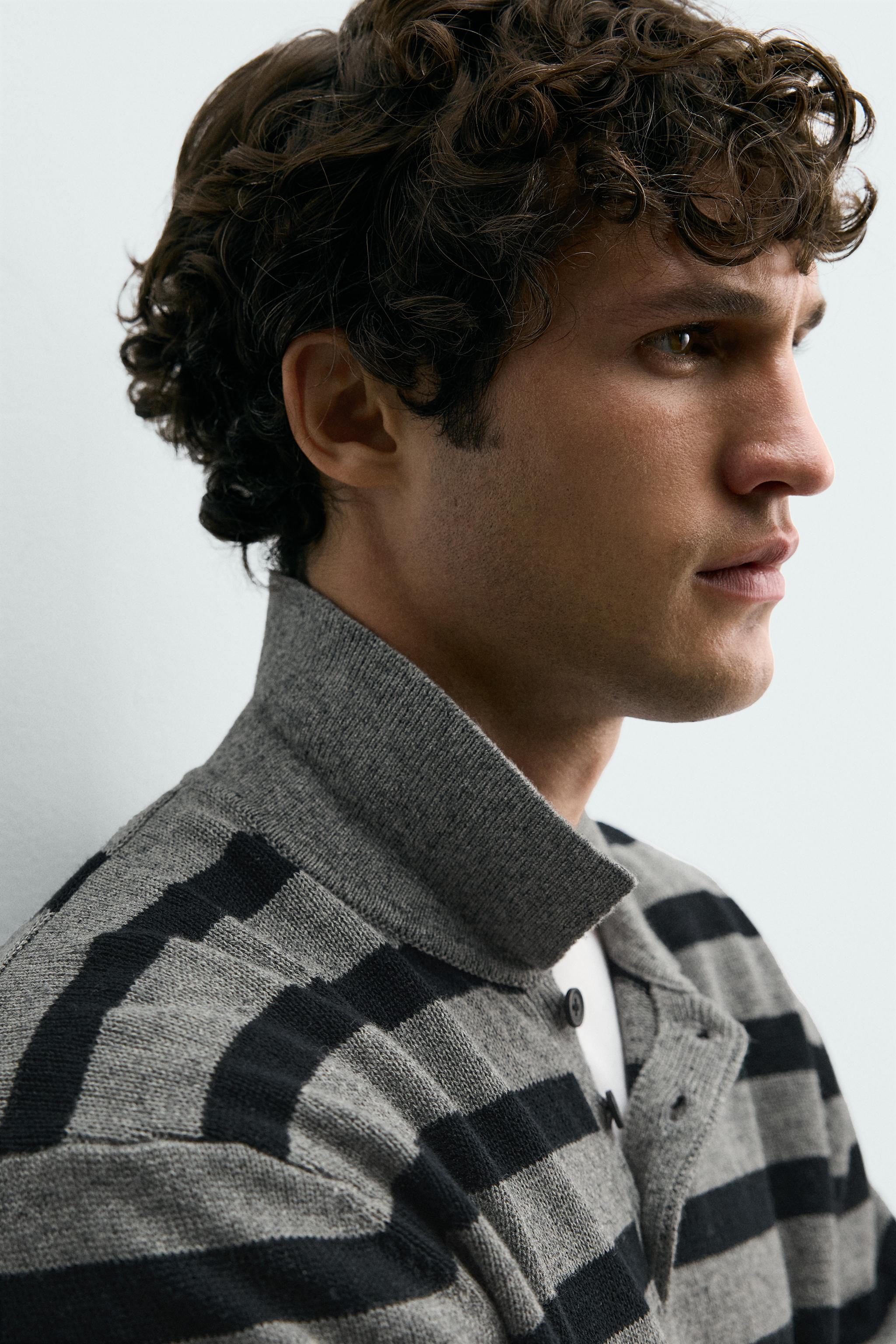 POLO EN MAILLE DE COTON ET LIN À RAYURES