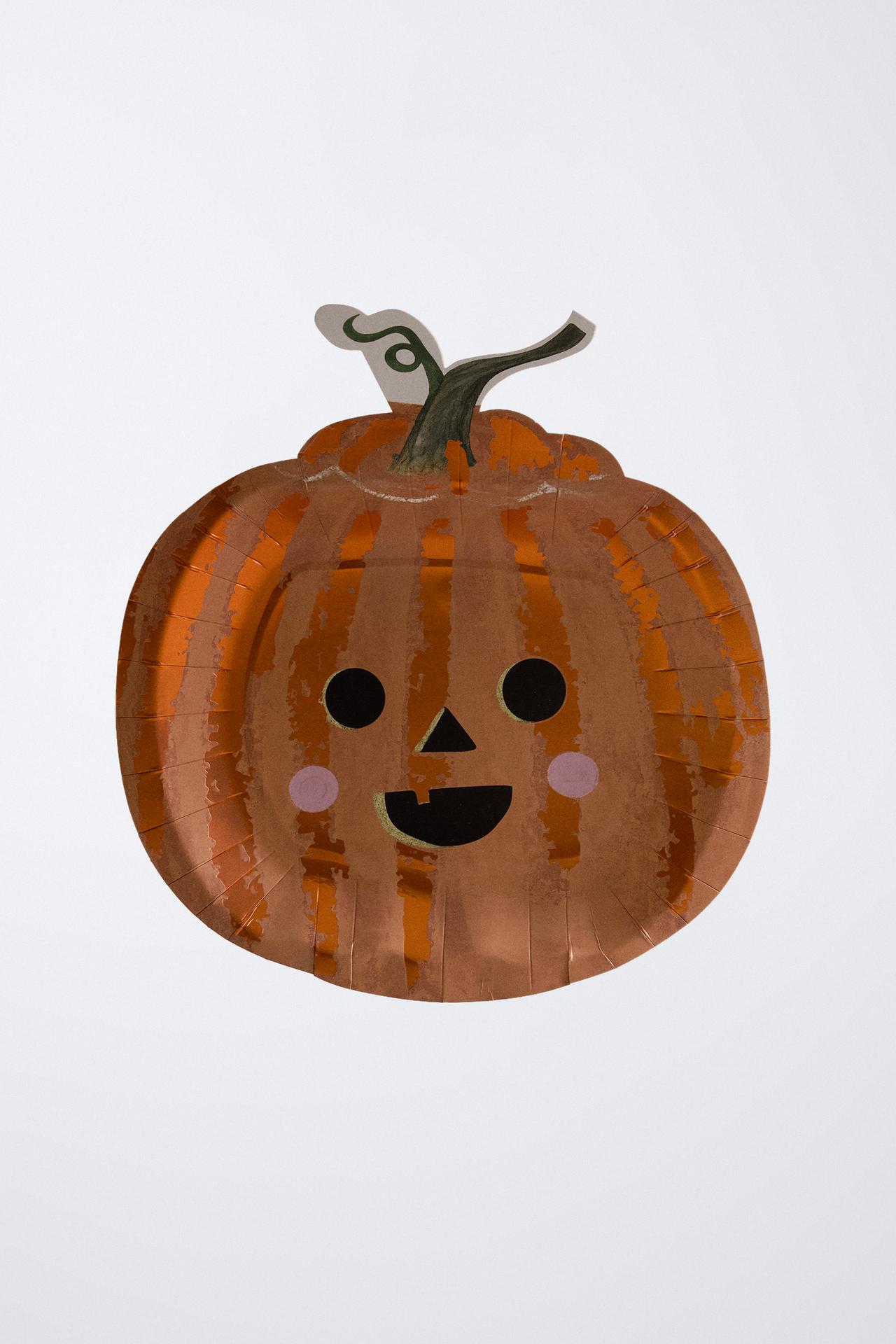 PACK OF KIDS' HALLOWEEN PUMPKIN PAPER PLATES (PACK OF 12) — Multicolored