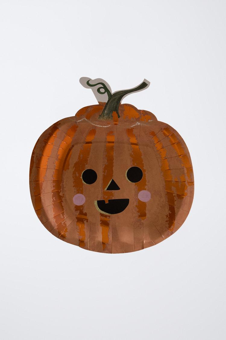 PACK OF KIDS' HALLOWEEN PUMPKIN PAPER PLATES (PACK OF 12) — Multicolored