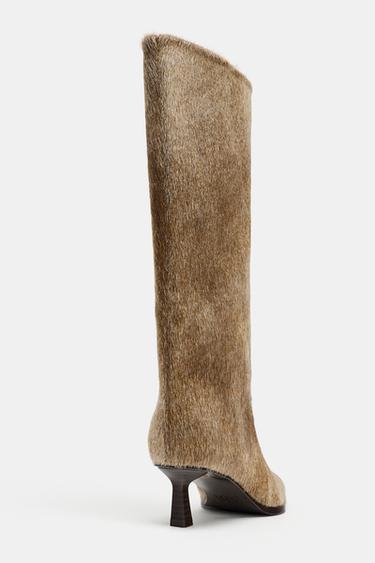 LEATHER KITTEN HEEL BOOTS - white by Zara - Image 6