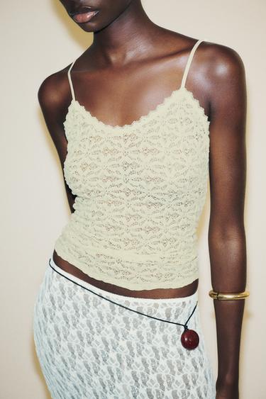 LACE STRAPPY TOP - Ecru by Zara