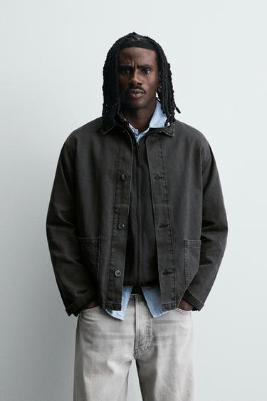 WASHED COTTON/LINEN OVERSHIRT - Black by Zara