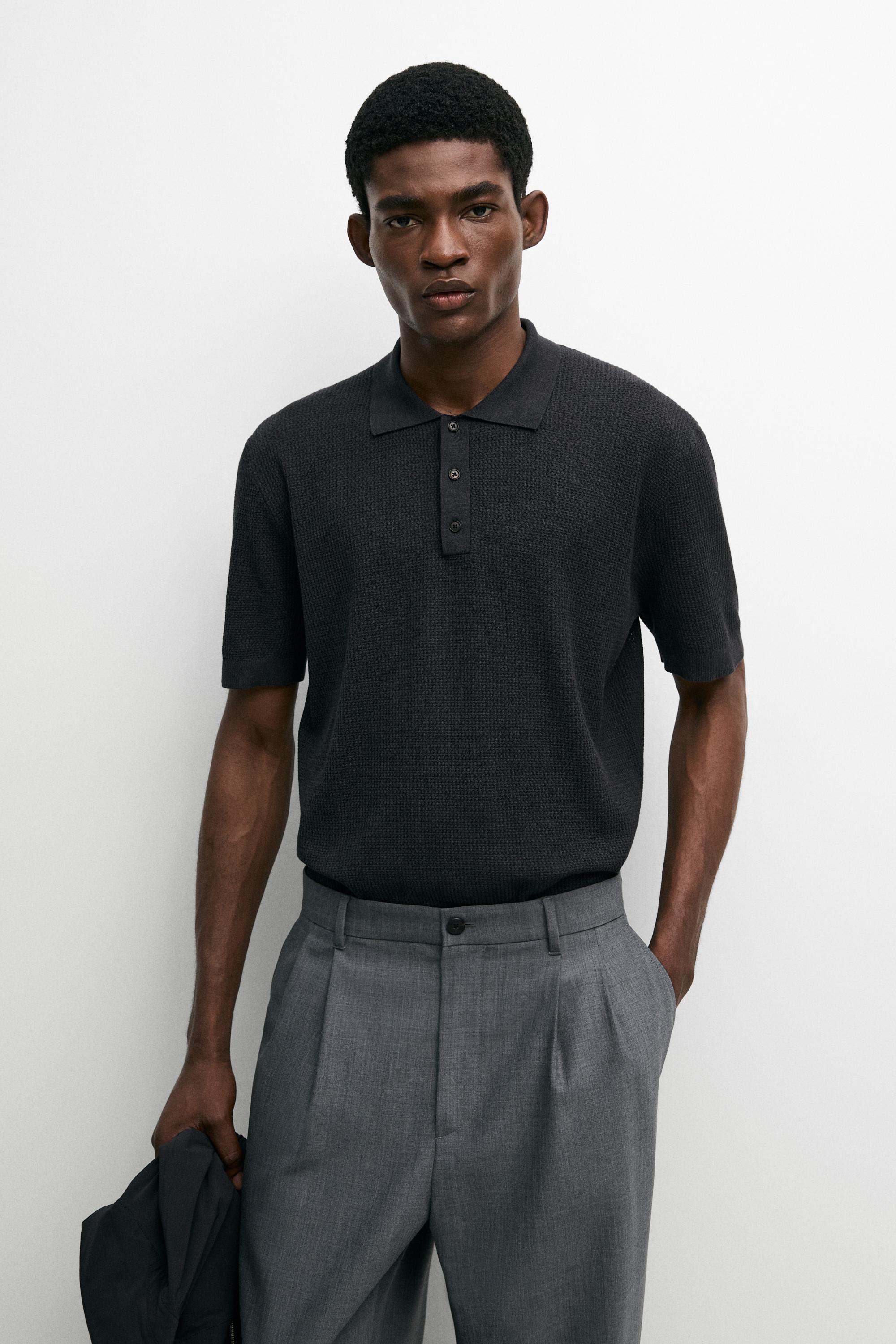100% cotton button-collar polo shirt — Charcoal