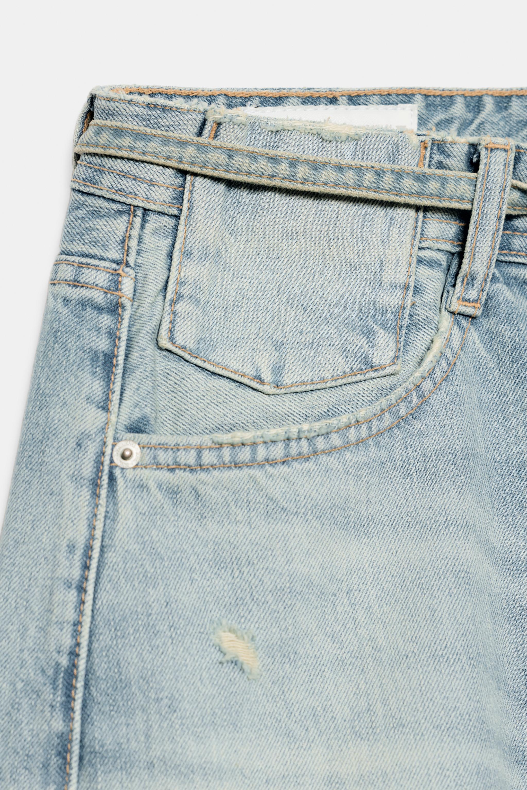 Женские джинсы Zara TRF MID-RISE BAGGY DISTRESSED BELTED JEANS — фото 9