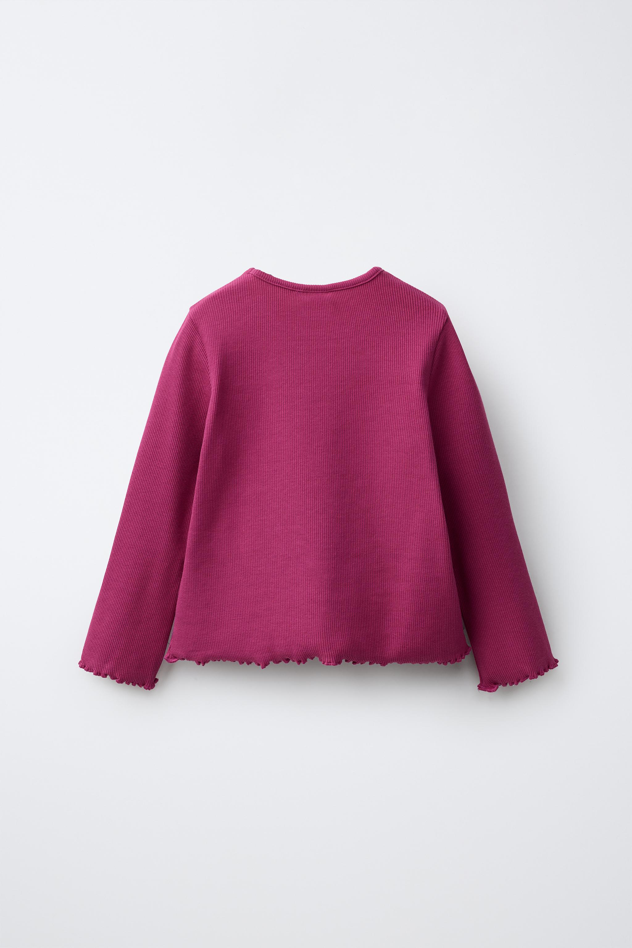 EMBROIDERED RIBBED T-SHIRT — Fuchsia