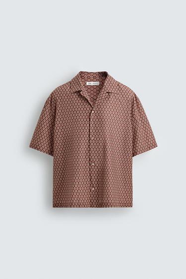 Zara 幾何圖案休閒版襯衫 - 磚紅色