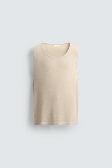 Zara TEXTURED TANK TOP - Ecru