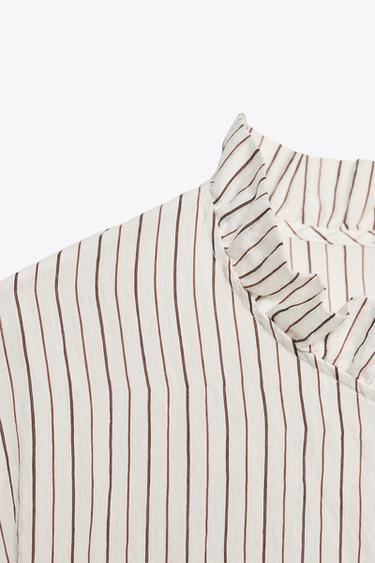 STRIPED SHIRT WITH RUFFLES - Ecru / Brown by Zara - Image 7