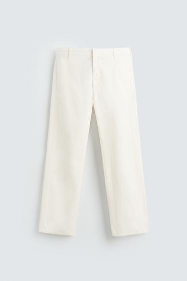 COTTON-HEMP CHINO TROUSERS - White by Zara