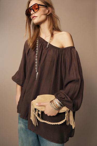 ZW COLLECTION OFF-THE-SHOULDER TOP - Brown by Zara