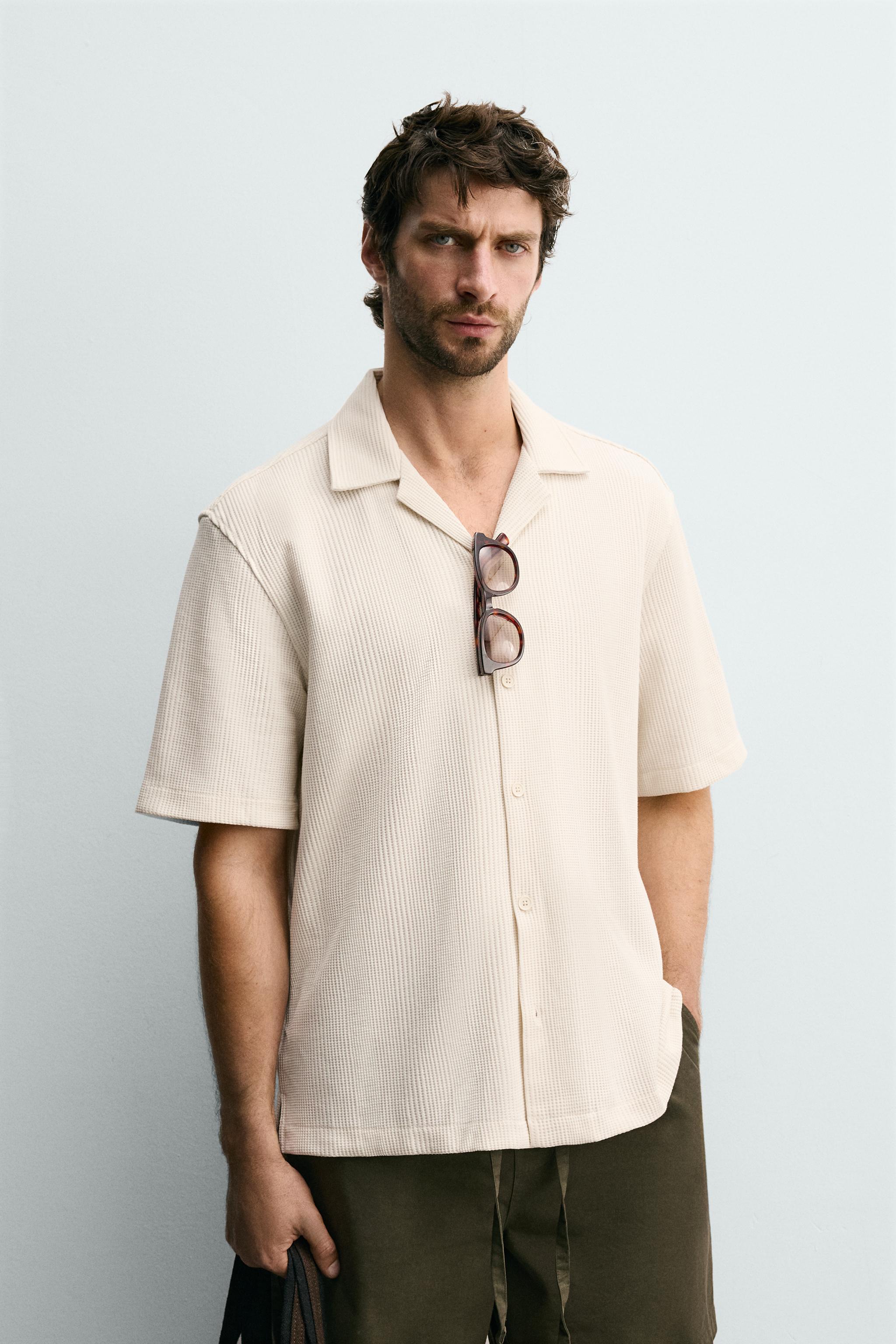TEXTURED REGULAR FIT SHIRT — Ecru