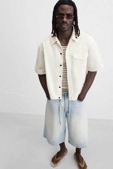 SURCHEMISE DÉLAVÉE AVEC POCHE - Blanc cassé de Zara - Image 6