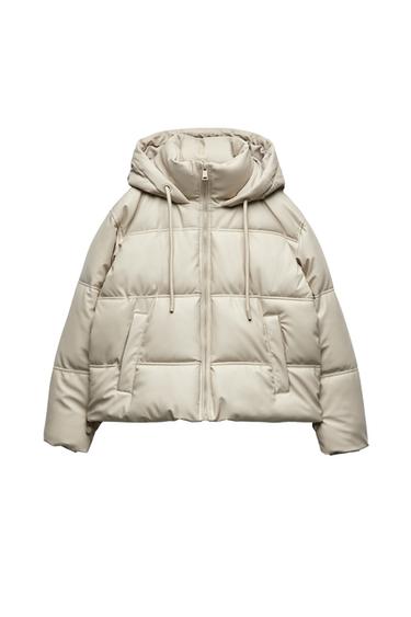 SHORT FAUX LEATHER PUFFER JACKET