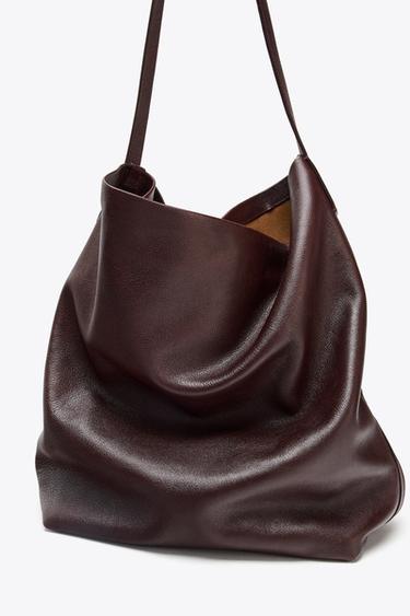 DOUBLE COMPARTMENT LEATHER BUCKET BAG - Burgundy Red by Zara - Image 6