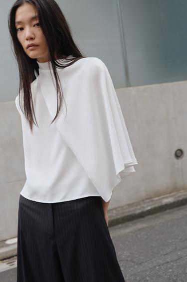 ASYMMETRIC CREPE CAPE TOP - Oyster-white by Zara