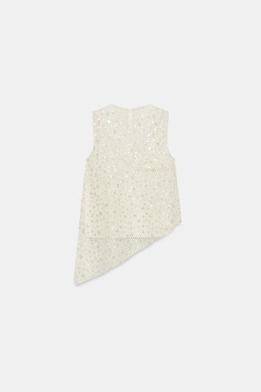 SEQUIN MESH TOP - Ecru by Zara - Image 0
