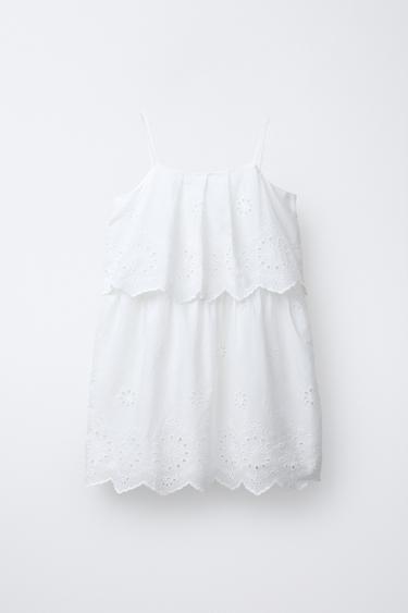 EMBROIDERED DRESS WITH RUFFLES - Oyster-white by Zara - Image 0