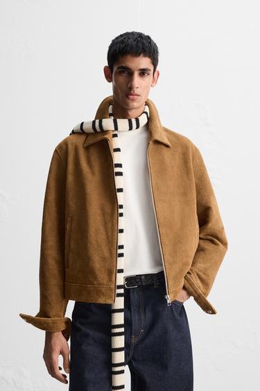 Zara LIMITED EDITION SUEDE LEATHER JACKET - taupe brown