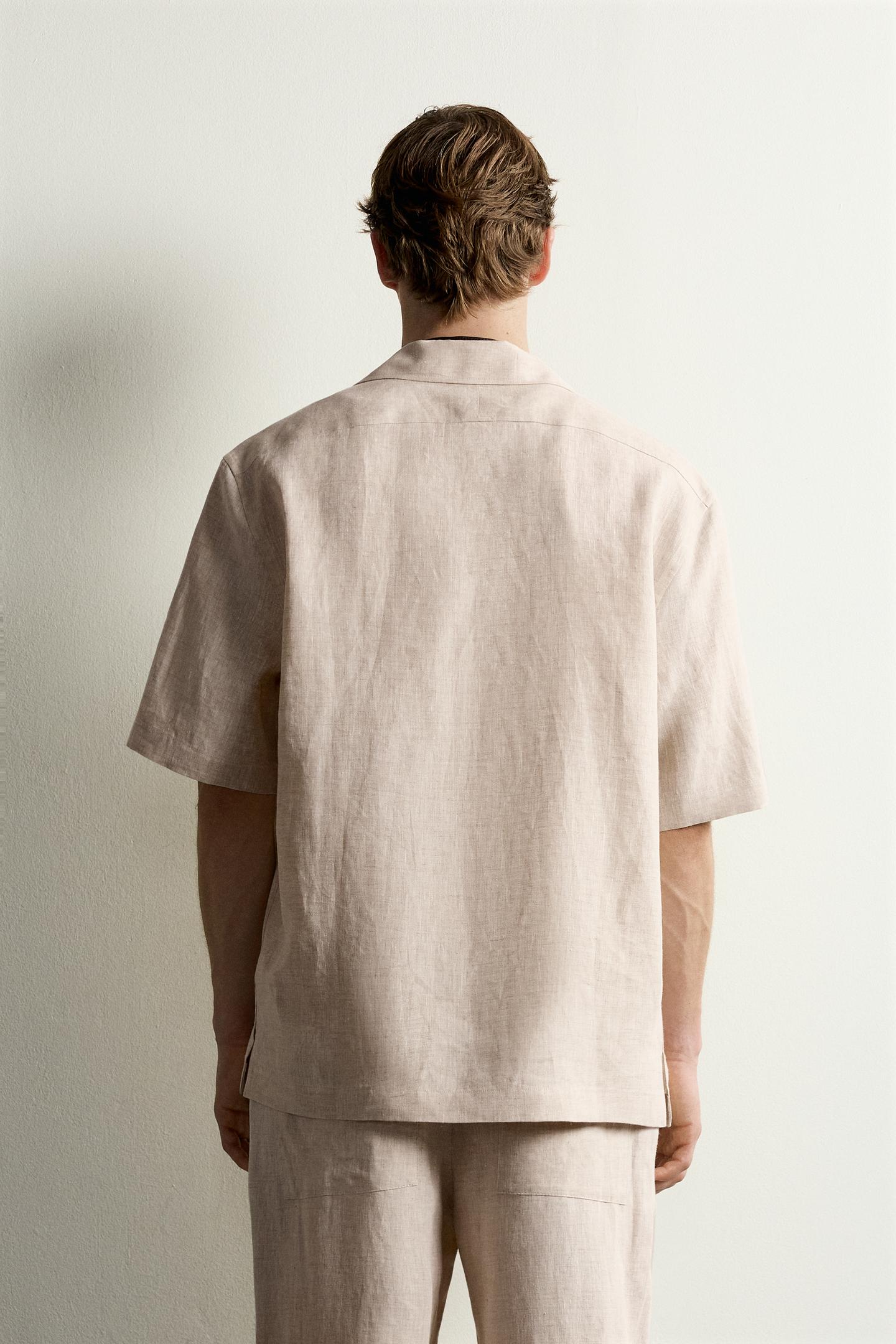 Мужская рубашка Zara 100% Linen Relaxed Fit, цвет: Светлый бежевый — фото 3