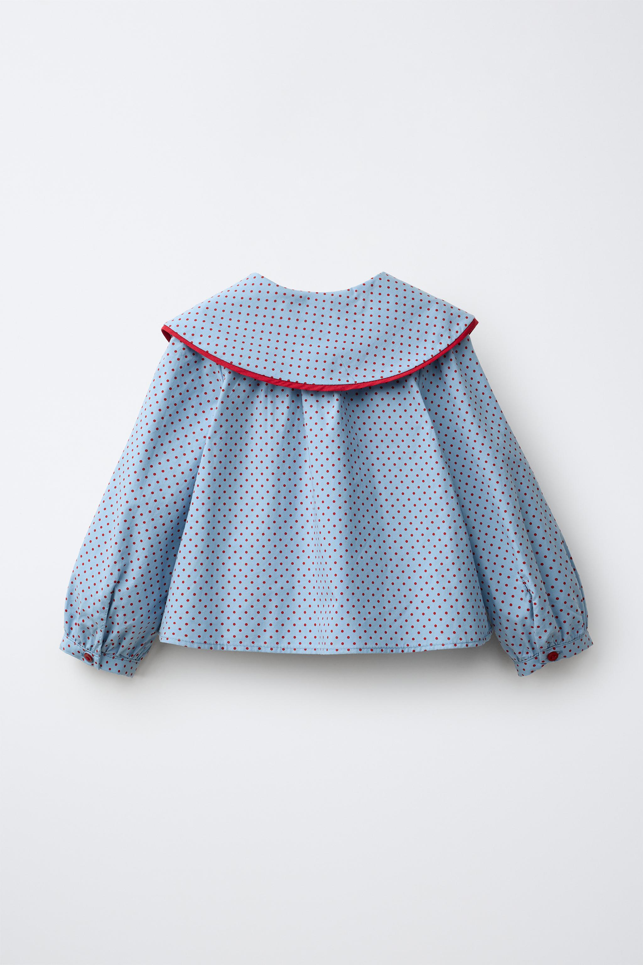 POLKA DOT PETER PAN COLLAR SHIRT — Mid-blue