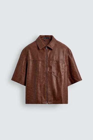 RELAXED FIT FAUX LEATHER OVERSHIRT - Reddish by Zara