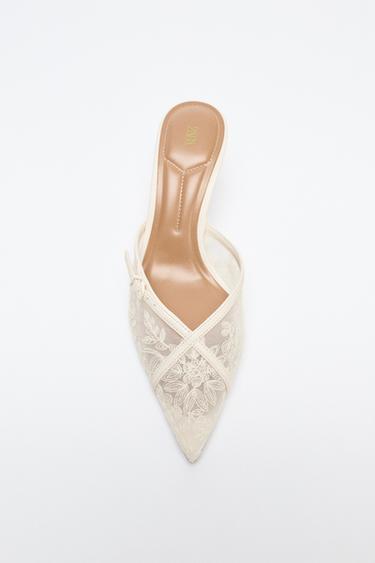EMBROIDERED MESH HEEL SANDALS - White by Zara