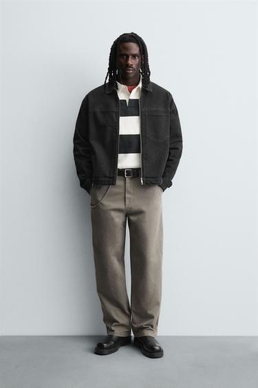 Zara DENIM ZIP-UP OVERSHIRT - Black - Image 0