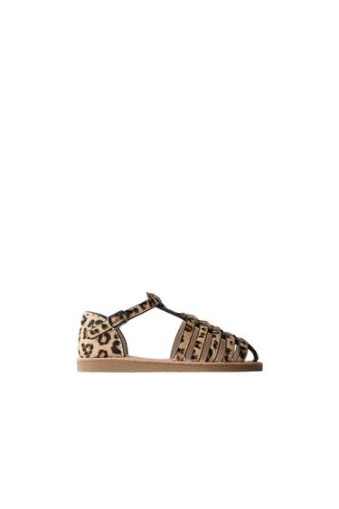 RIEMCHENSANDALEN AUS LEDER MIT ANIMAL-PRINT - Sandfarbe von Zara - Bild 0