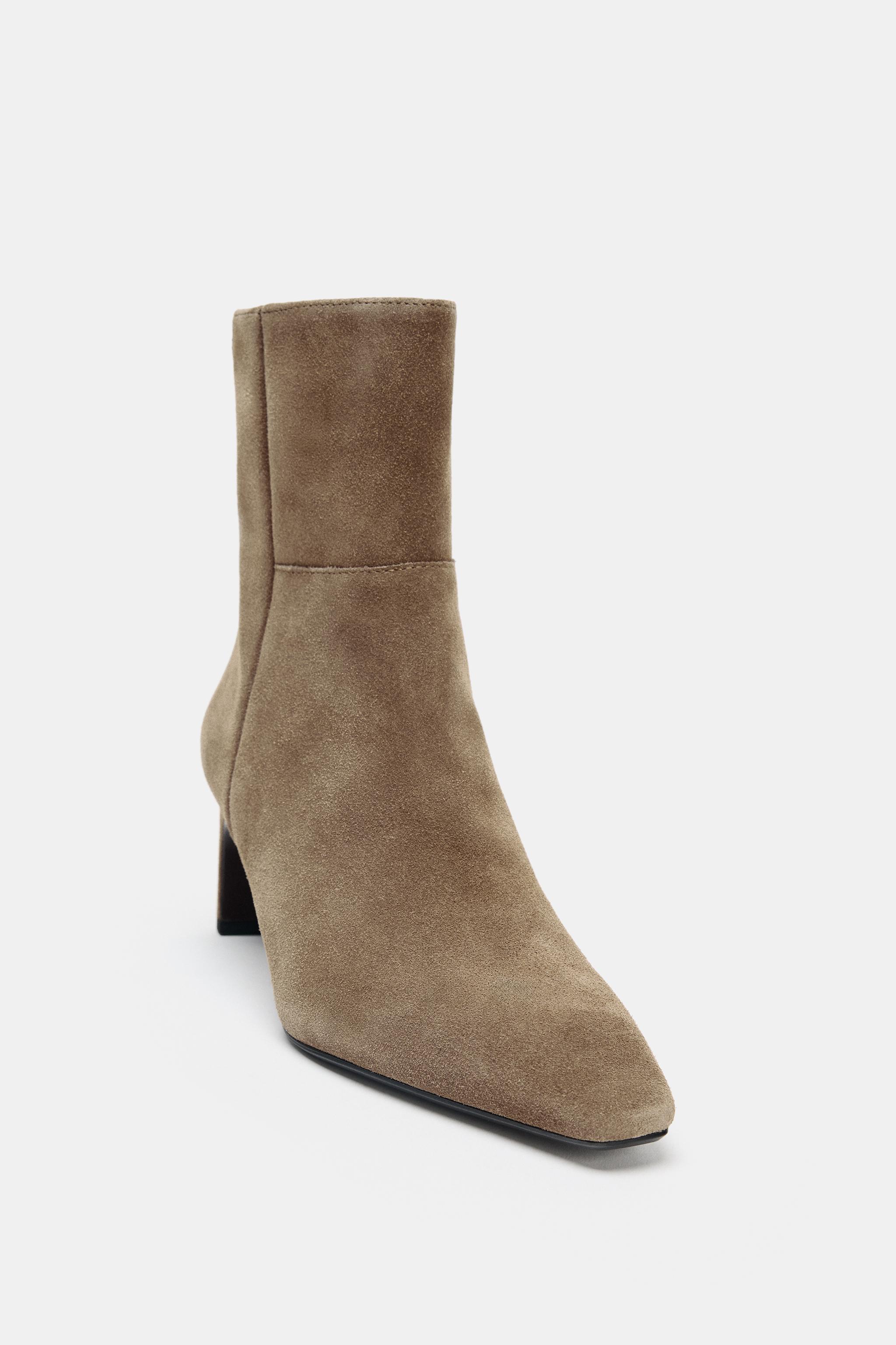 SPLIT SUEDE KITTEN HEEL ANKLE BOOTS Taupe Grey ZARA United Kingdom