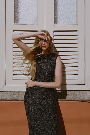 Zara METALLIC THREAD LONG DRESS - Black