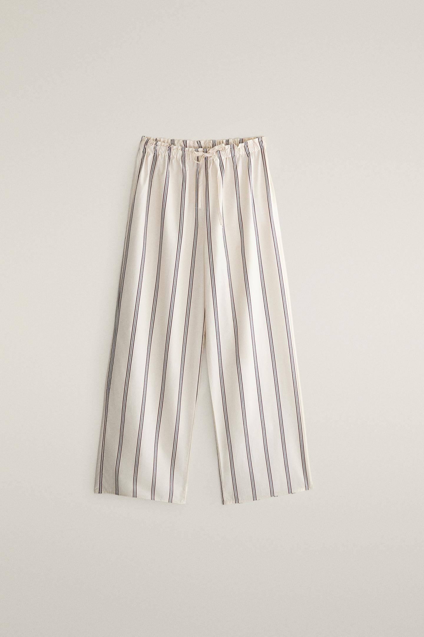 Женские брюки Zara Striped Cotton Trousers, цвет: Экрю