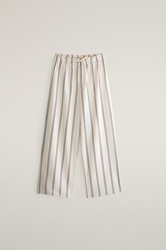 PANTALON EN COTON À RAYURES - Écru de Zara - Image 0