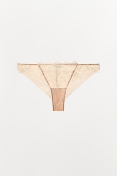 EMBROIDERED MESH BRIEFS - Biscuit by Zara - Image 3