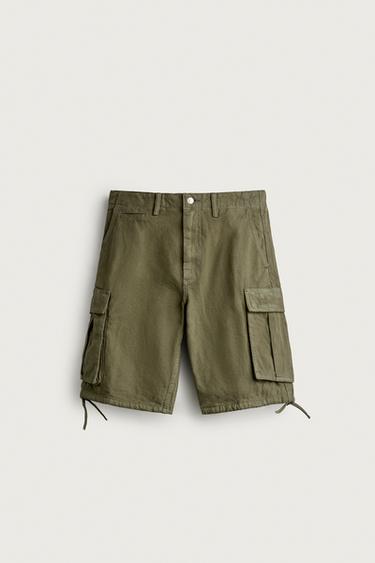 DENIM CARGO BERMUDA SHORTS - Green by Zara