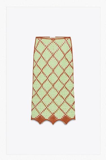 Zara CROCHET MIDI SKIRT - Light green