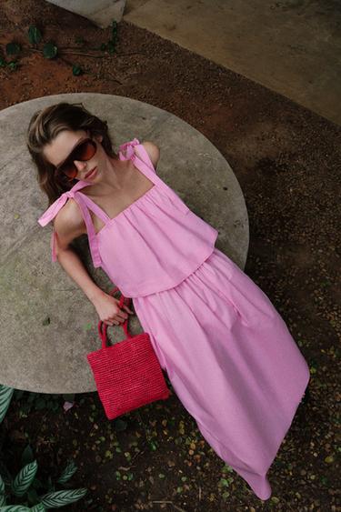 ROBE MIDI EN POPELINE À NŒUDS - Rose moyen de Zara - Image 6