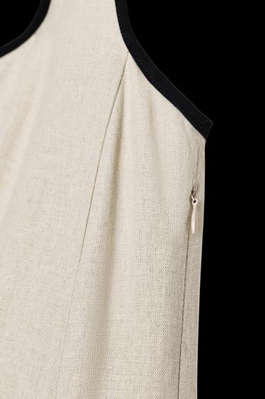 Zara CONTRAST TRIM MIDI DRESS - Light beige