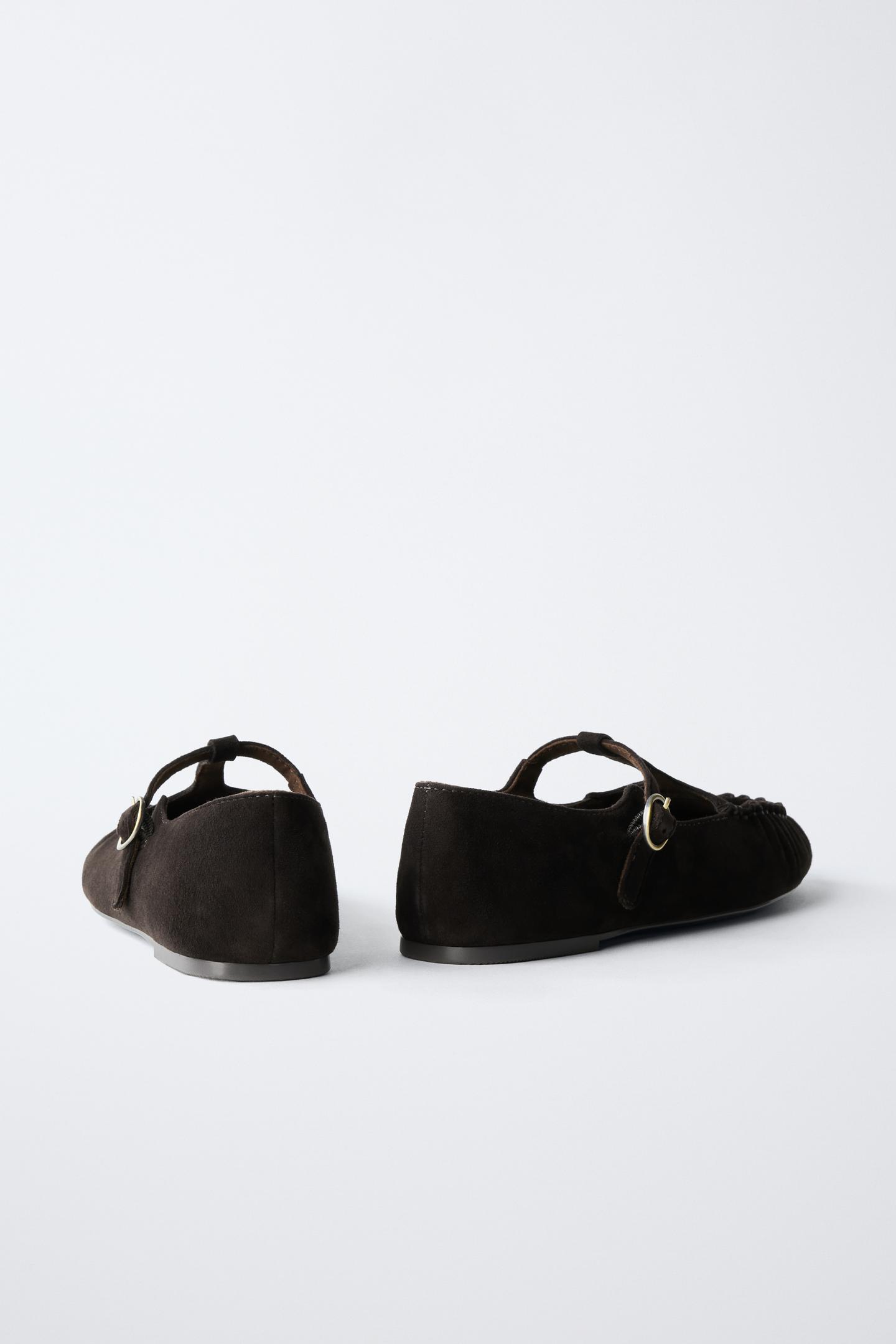 Детские балетки Zara Leather T-STRAP Ballet, цвет: Коричневый — фото 5