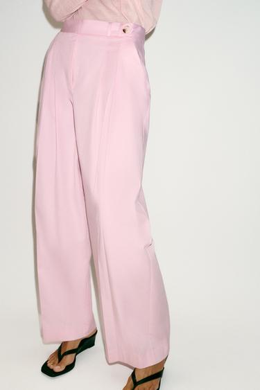 Zara WIDE LEG PLEATED PANTS - Pink