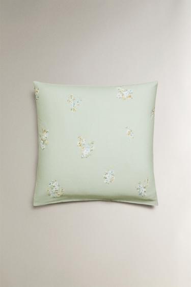 TAIE D’OREILLER SATIN FLEURS SAUVAGES - Vert de Zara - Image 2