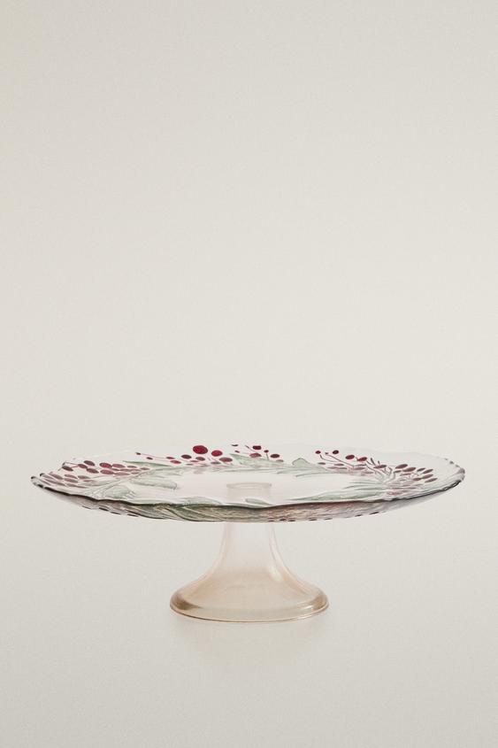 Zara CHRISTMAS GARLAND GLASS SERVING DISH - Green - Image 0