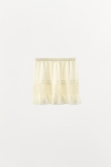 JUPE PLISSÉE DENTELLE - Blanc cassé de Zara - Image 4