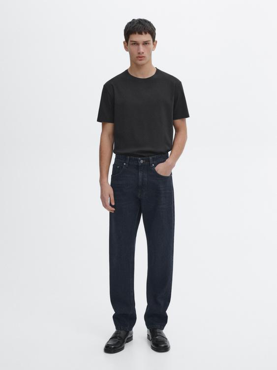 Zara Fitted 100% mercerised cotton T-shirt - Black - Image 0